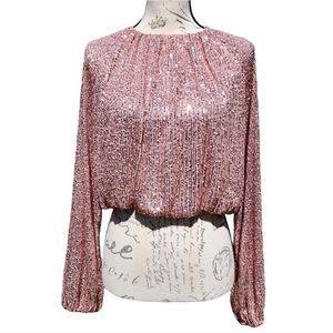 Sincerely Jules Long Sleeve Rose Gold Sequin crop top Large